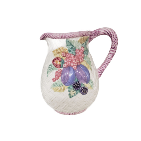 Vintage Hand Painted NEUWIRTH Portugal Pitcher With Fruit Basket Weave - Picture 1 of 3